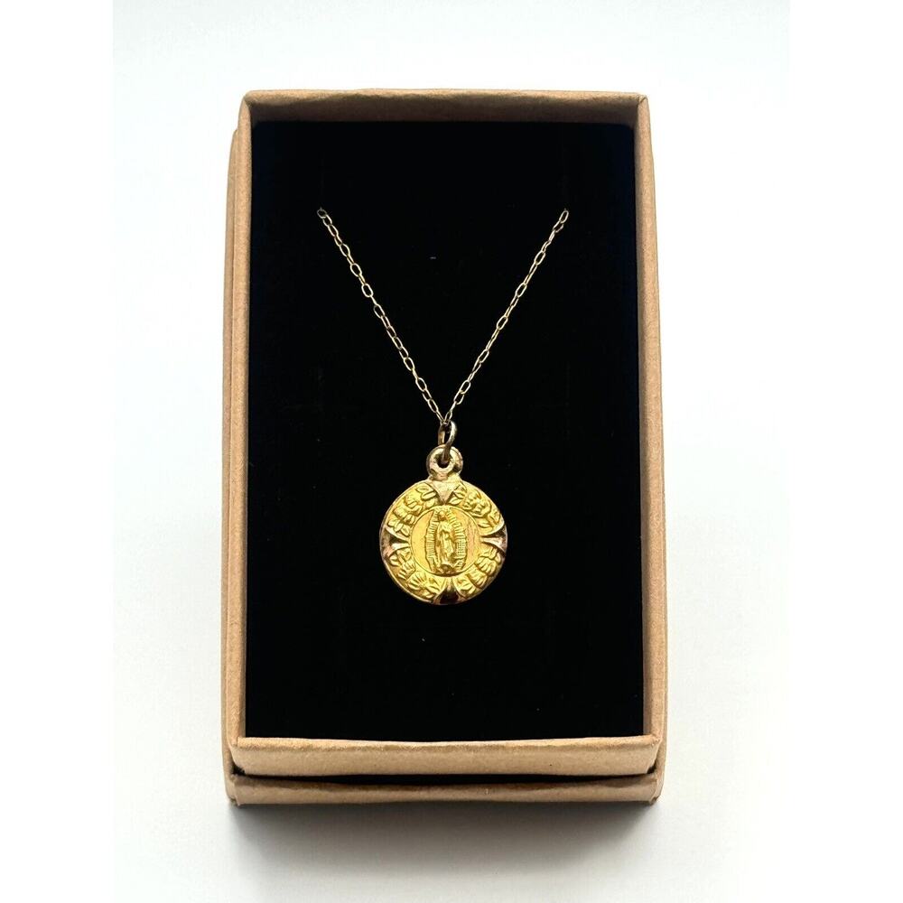 14k GF Gold Filled Saint Virgencita de Guadalupe Necklace 18” Cuban Womens G1